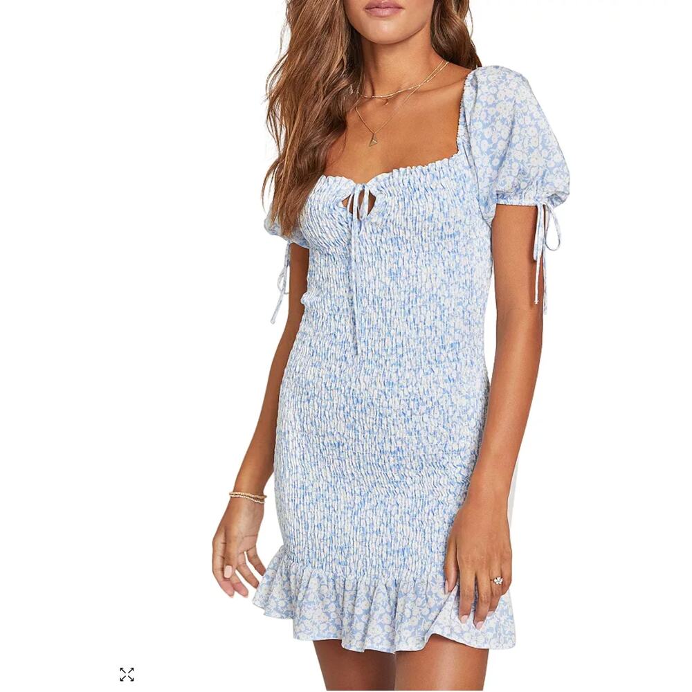 Lost Wander Mini Dress Womens MEDIUM Seaside Breeze Floral Cottage Boho Blue - Picture 2 of 12